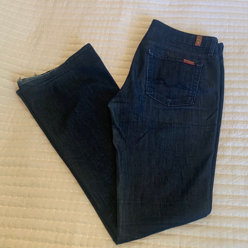 7 for all Mankind A Pocket Flare Wide Leg Jeans Low Rise Dark Wash Denim sz 30
